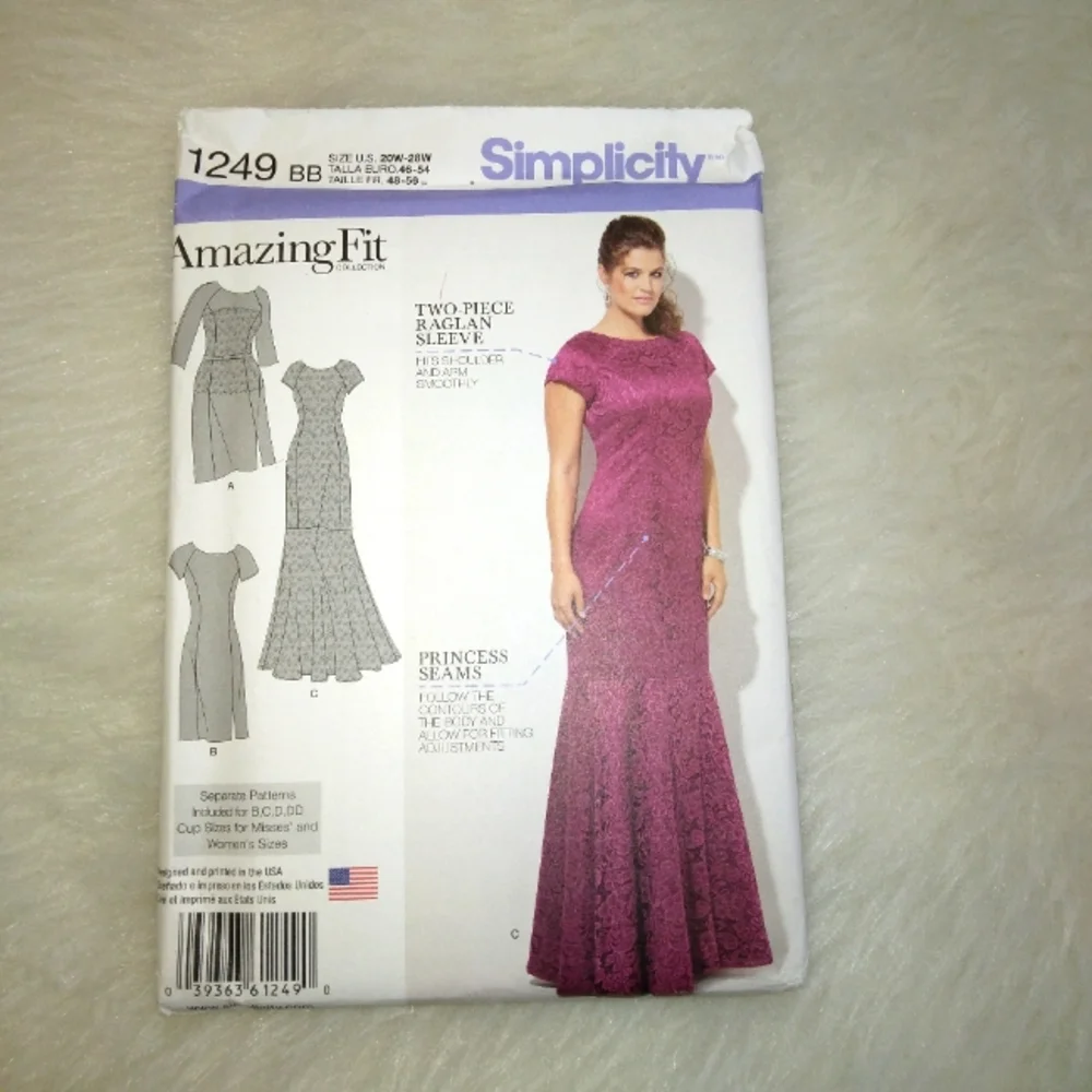 SIMPLICITY 1249 Sz 20W-28W Amazing Fit Princess Seam Dress In 3 Variations